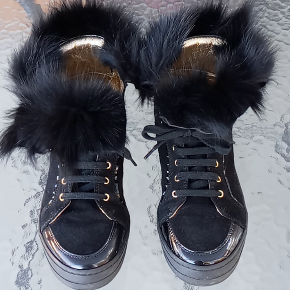 DSQUARED2 Black High Top Fur Sneakers
